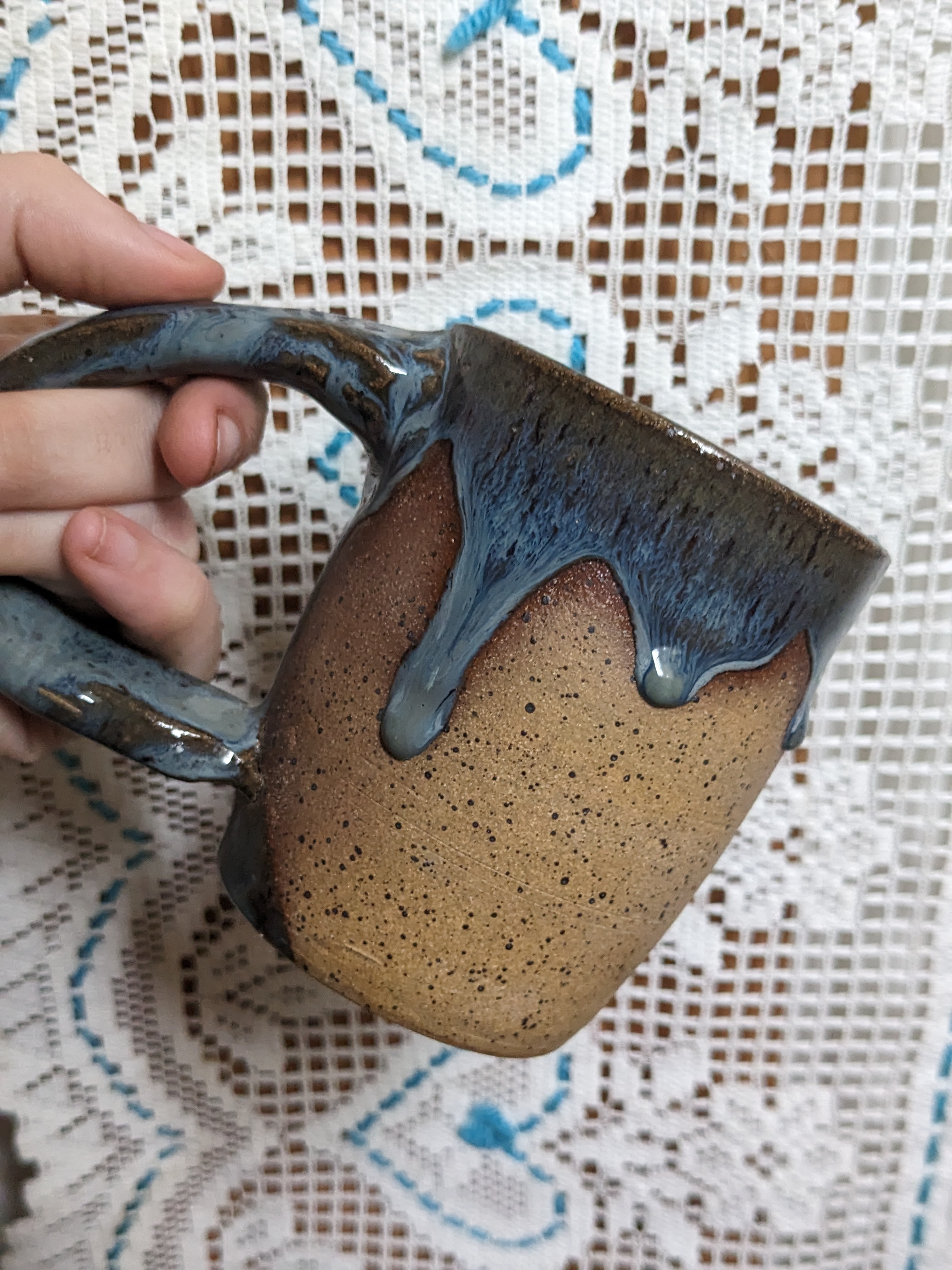 blue drippy mug